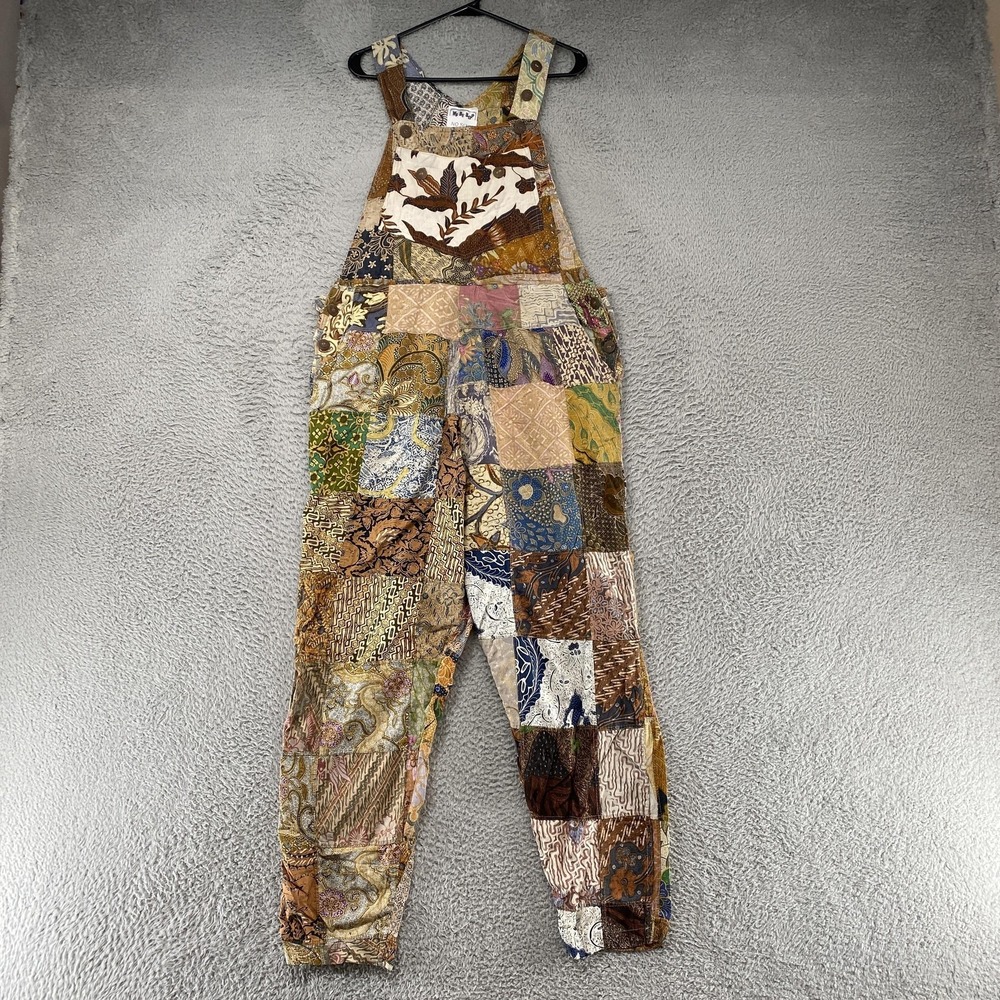 We Be Bop Patchwork Overalls Womens Medium Boho 100% Cotton Boho Hippie Bib